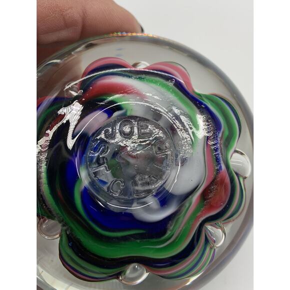 Vtg Joe Rice St Claire Hand Blown Art Glass Multi Color Ribbon Claw Paper Weight - Picture 5 of 12